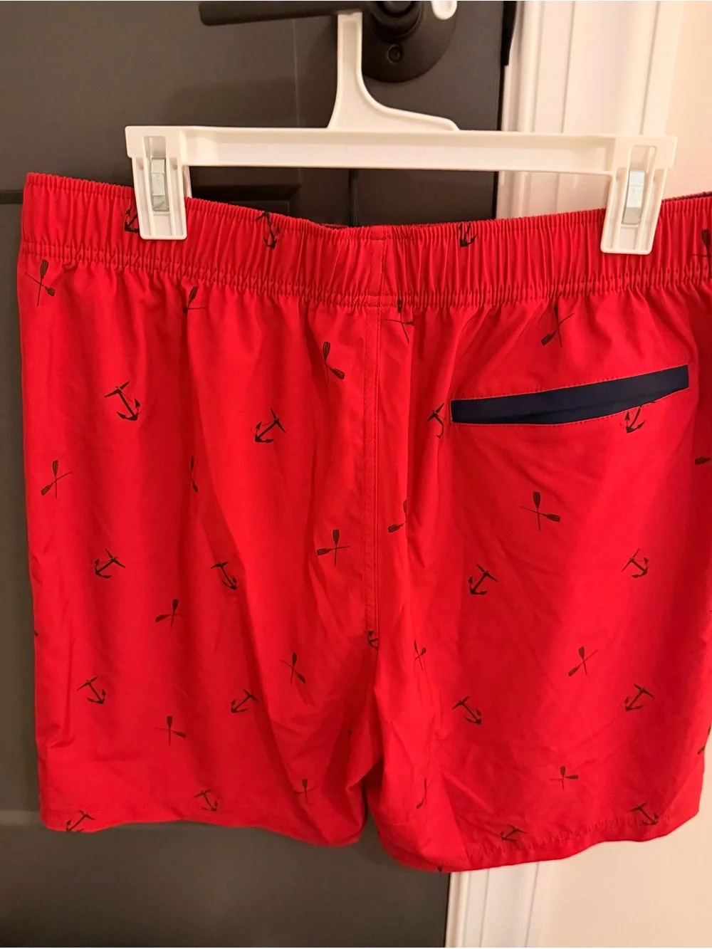 Nautica Red Swim Trunks with Navy Anchor Print